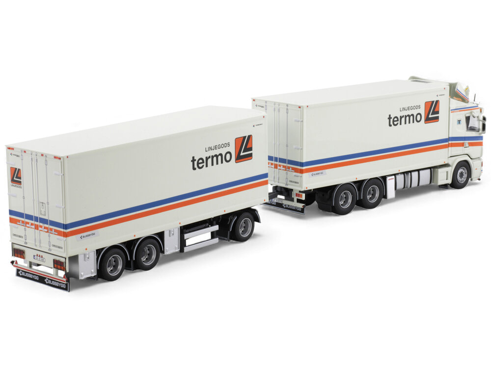 Tekno Tekno Scania 4-serie 164-580 motorwagen met 3-assige aanhanger LINJEGODS