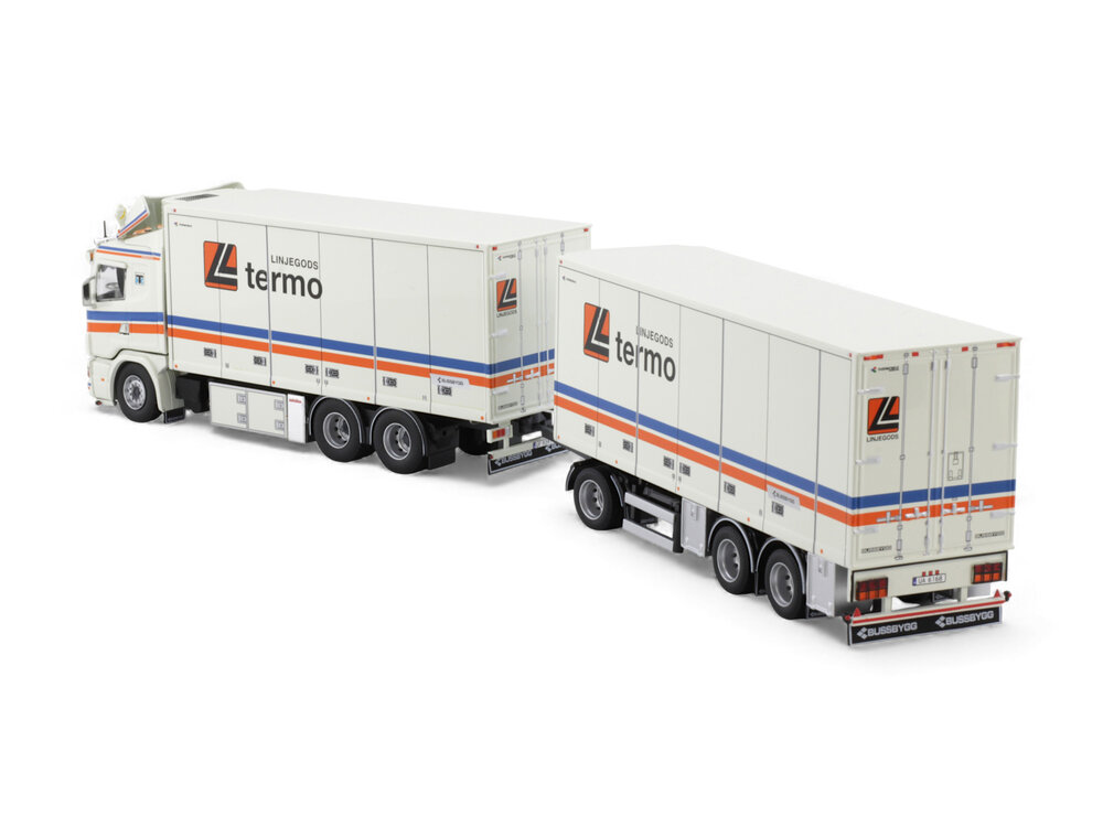 Tekno Tekno Scania 4-serie 164-580 motorwagen met 3-assige aanhanger LINJEGODS