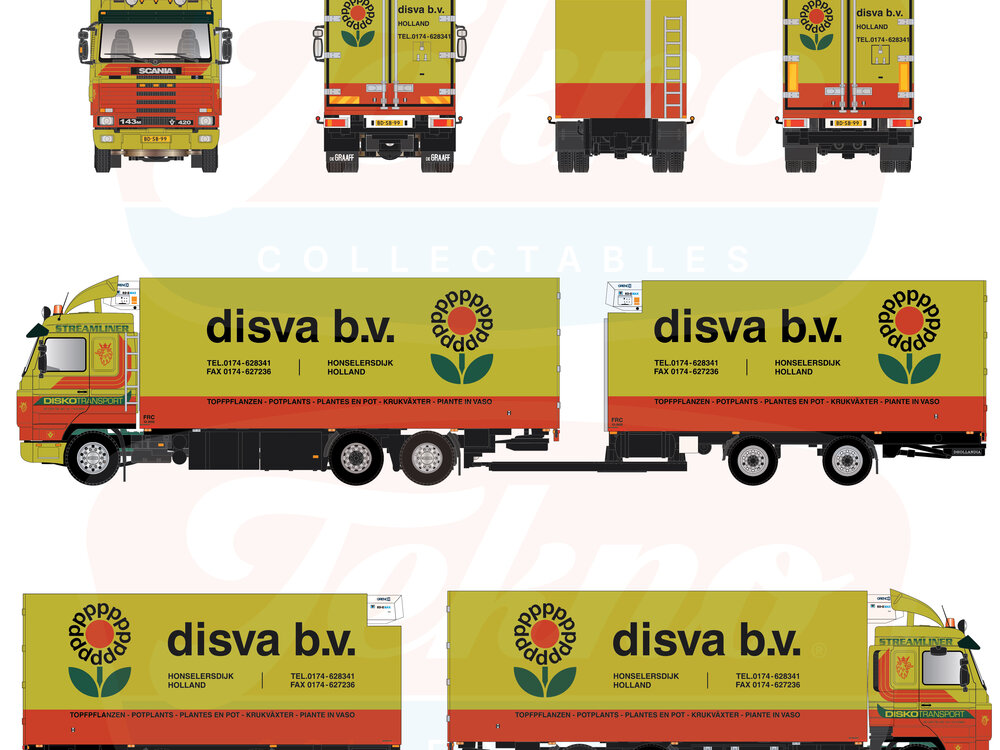 Tekno Tekno Scania 143-420 streamline Topline Riged truck with 2-axle trailer  DISVA