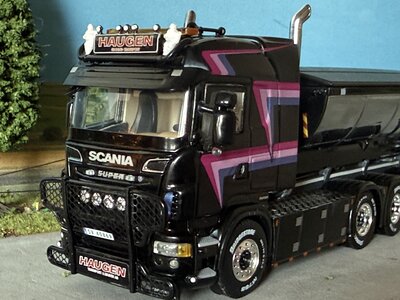 WSI WSI Scania R6 Highline 8x4 haakarm systeem + container HAUGEN