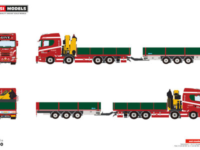 WSI WSI Scania S highline riged flatbed truck 8x2 with 3-axle flatbed trailer + palfinger pk480 tec GIVE