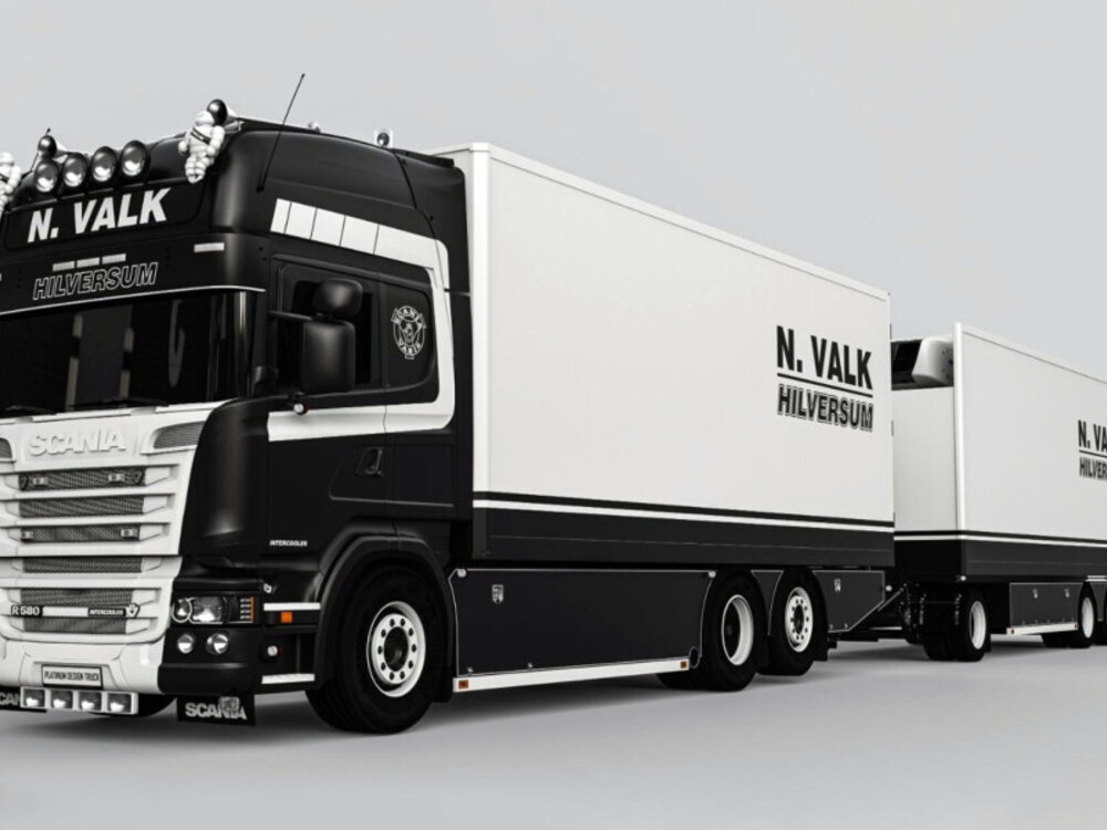 WSI WSI Scania Streamline Topline riged koel wagen met 3-assige koeltrailer NICK VALK