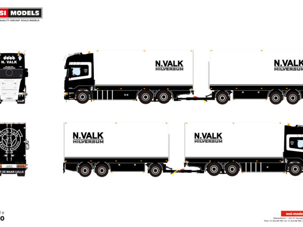 WSI WSI Scania Streamline Topline riged koel wagen met 3-assige koeltrailer NICK VALK