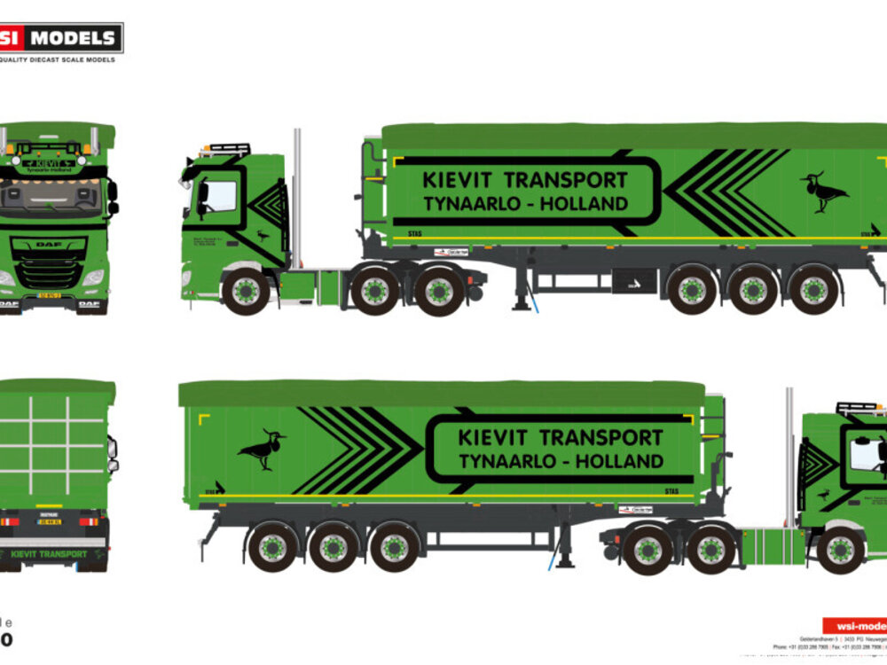 WSI WSI DAF XF Space Cab 6x2  3-axle tipper volume trailer KIEVIT TRANSPORT B.V.