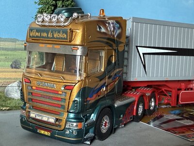 Tekno Tekno Scania R 6x2 Topline met open top kipper oplegger WILMA VAN DE WERKEN