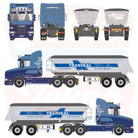 Tekno Scania 4-serie torpedo met 2-assige Meiller kipper TRANSKAL