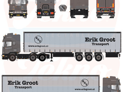 Tekno Tekno Scania 4-serie Topline 6x2 trekker met 3-assige schuifzeilenoplegger ERIK DE GROOT TRANSPORT