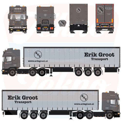 Tekno Tekno Scania 4-serie Topline 6x2 truck with 3-axle curtainside trailer ERIK DE GROOT TRANSPORT