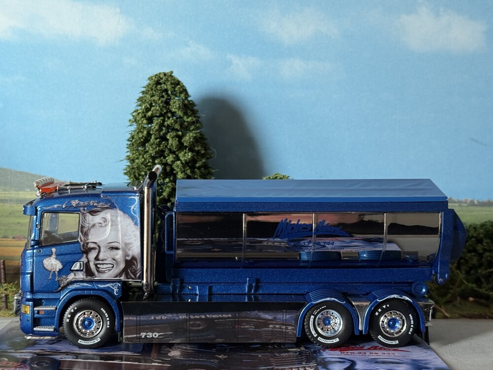 Tekno Tekno Scania R Lowline truck with hooklift + container MICKES AKERI