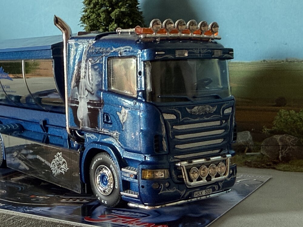 Tekno Tekno Scania R Lowline motorwagen met haakarm + container MICKES AKERI