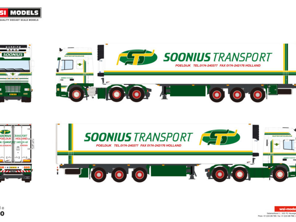 WSI WSI DAF XF95 Super Space cab  6x2 with 3-axle reefer trailer SOONIUS