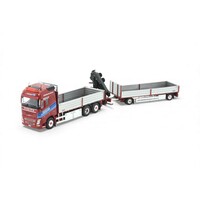 Tekno Volvo FH04 Globetrotter motorwagen + aanhanger met open bak en kraan SIDLER