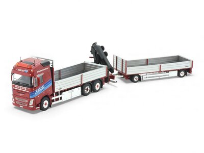 Tekno Tekno Volvo FH04 Globetrotter riged truck with open top trailer + crane SIDLER