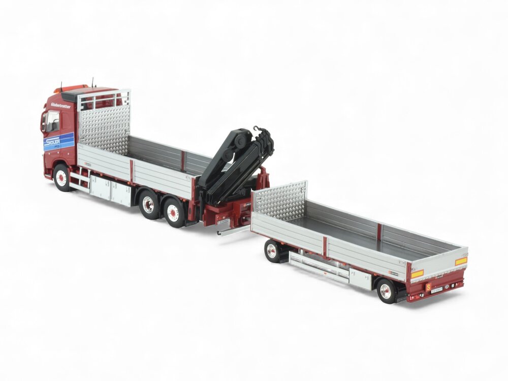 Tekno Tekno Volvo FH04 Globetrotter motorwagen + aanhanger met open bak en kraan SIDLER