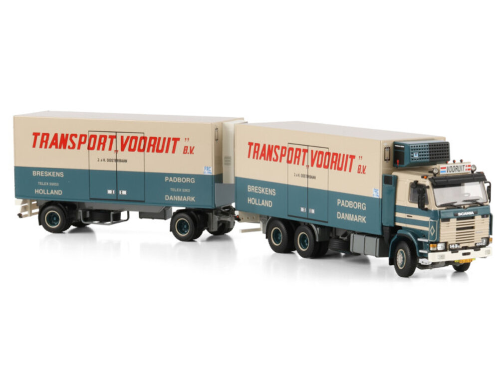 WSI WSI Scania 143H rigid truck with 2-axle trailer TRANSPORT VOORUIT