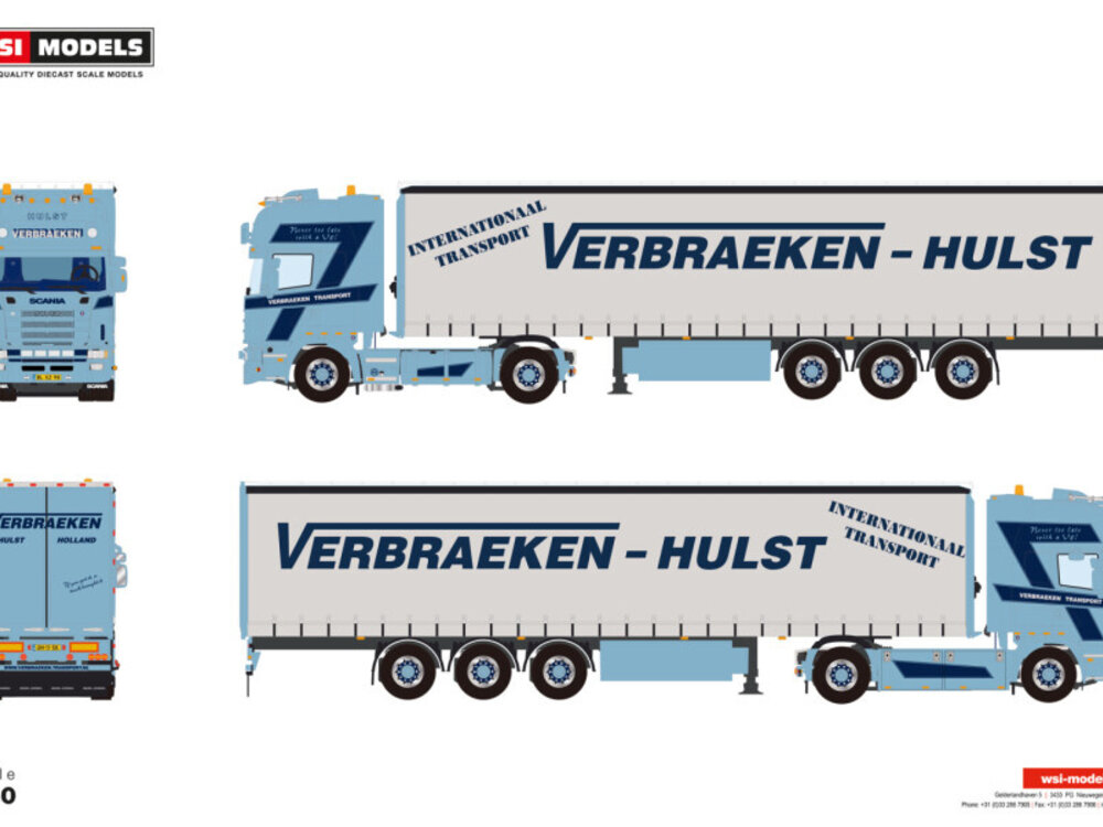 WSI WSI Scania 4 serie topline 4x2 met 3-as schuifzeilen oplegger VERBRAEKEN
