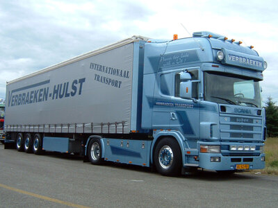 WSI WSI Scania 4 serie topline 4x2 with 3-axle curtainside trailer VERBRAEKEN