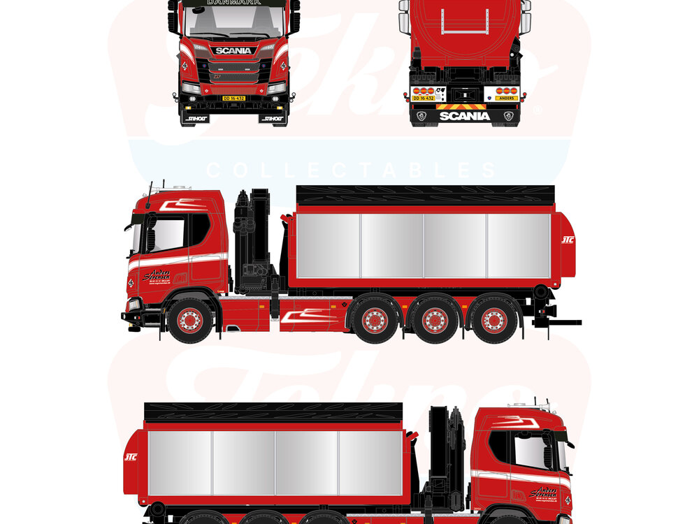 Tekno Tekno Scania NGR XT Normal Roof 8x4 motorwagen met haakarm en HMF kraan ANDERS SORENSEN
