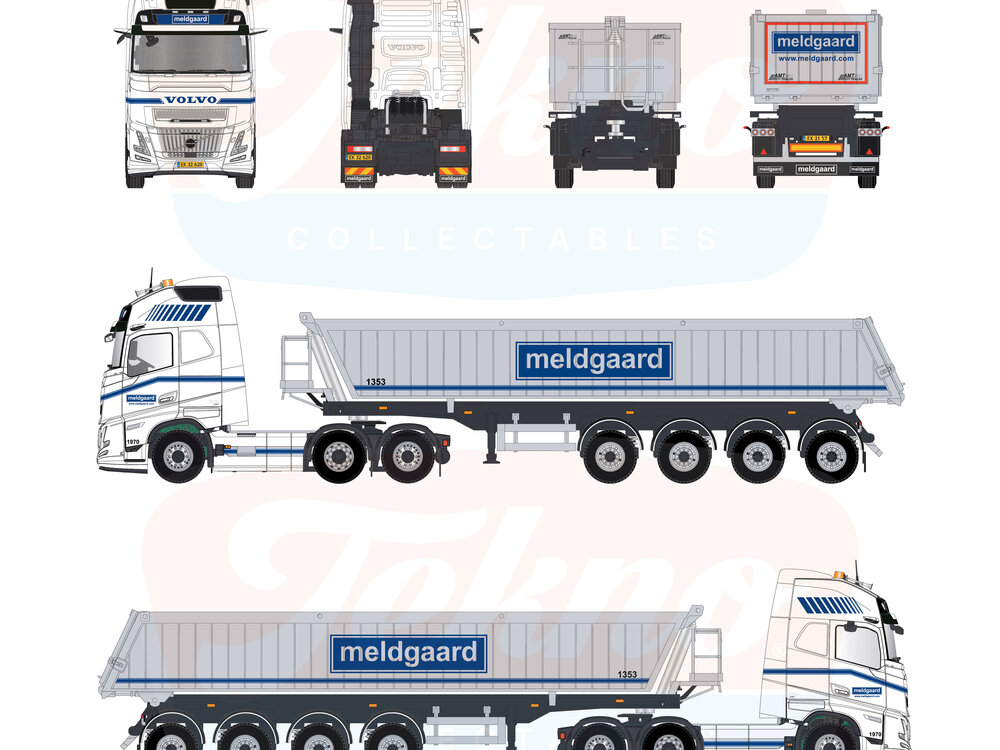 Tekno Tekno Volvo FH Aero XL  6x2 met 4-assige Deense kipper MELDGAARD