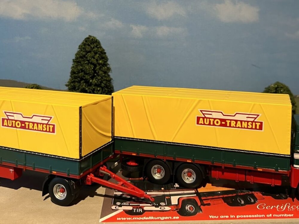 Tekno Tekno Scania 140 motorwagen met 2-assige huifaanhanger KARLSSON - AUTOTRANSIT