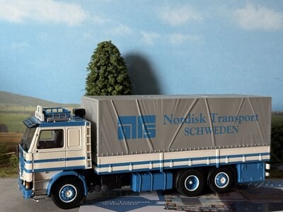 Tekno Tekno Scania 142M motorwagen met aanhanger huifopbouw NORDISK TRANSPORT