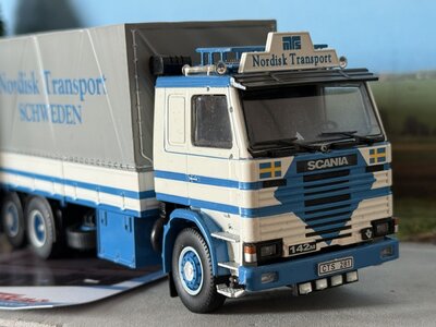 Tekno Tekno Scania 142M motorwagen met aanhanger huifopbouw NORDISK TRANSPORT