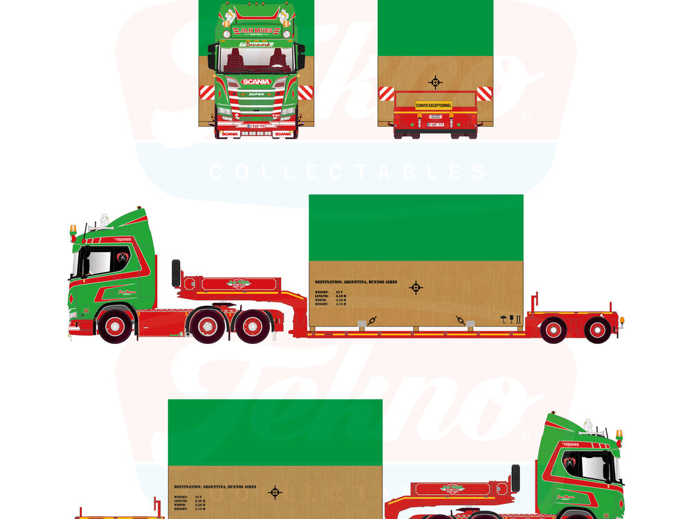 Tekno Tekno Scania NGR 6x2 met 2-axle lowloader + load (wooden box) JAN MUES