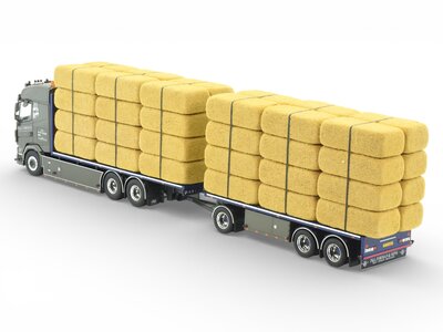 Tekno Tekno DAF XF motorwagen met vlakke aanhanger geladen met lading stro P&L FORMAN