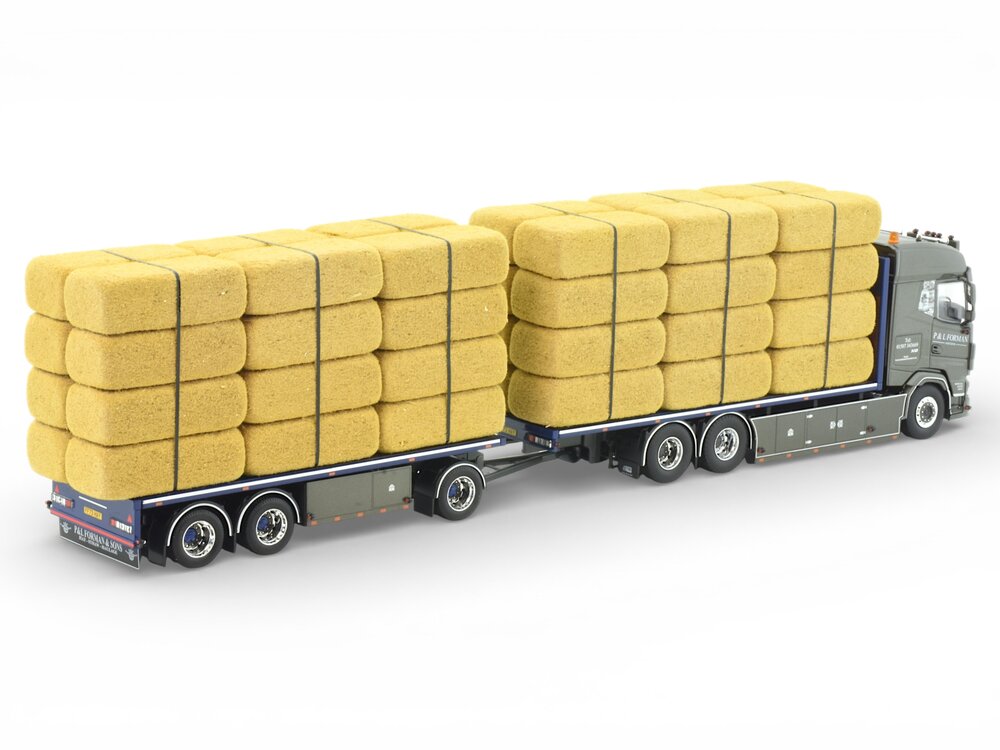 Tekno Tekno DAF XF motorwagen met vlakke aanhanger geladen met lading stro P&L FORMAN