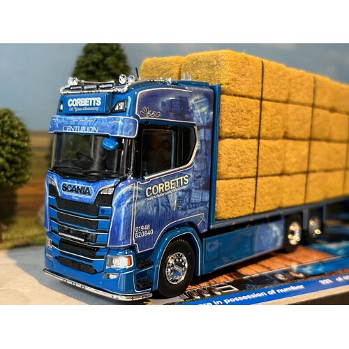 Tekno Tekno Scania Next Gen S650 Highline rigid truck with 3-axle flatbed trailer (incl. load) CORBETTS