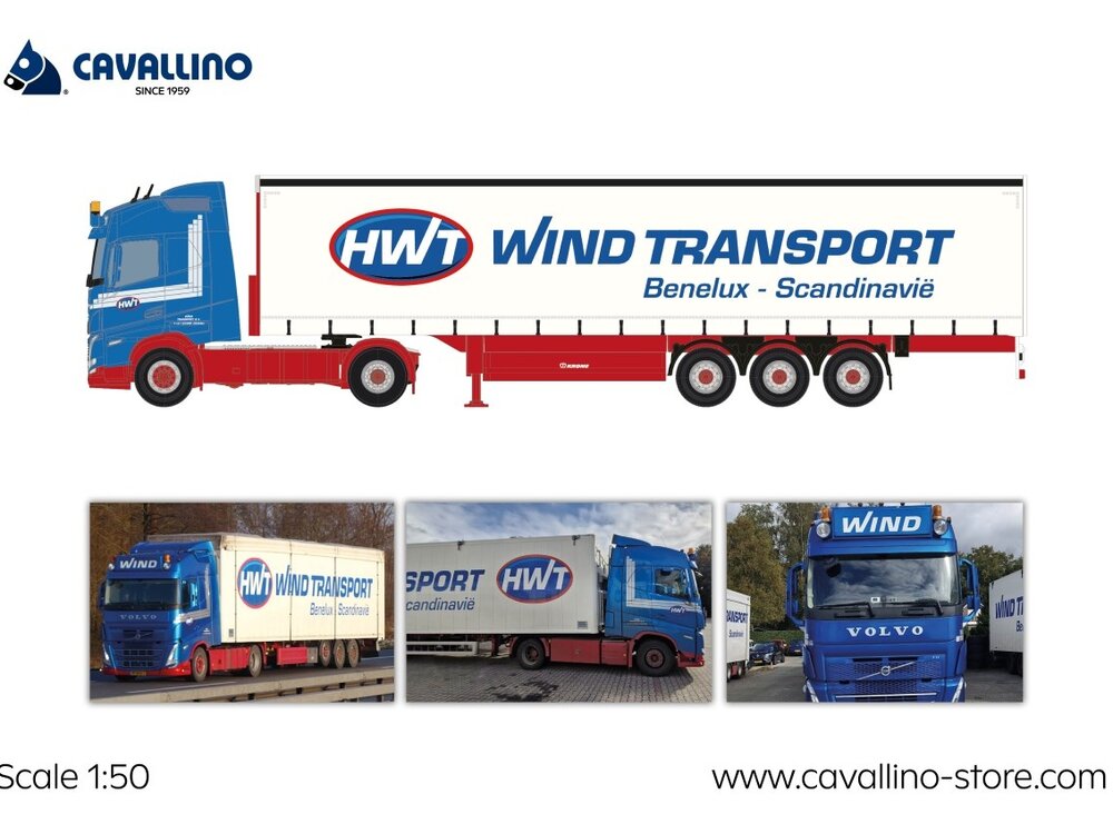 Cavallino Cavallino Volvo FH5 Glob. 4x2 with 3-axle curtainside trailer WIND TRANSPORT