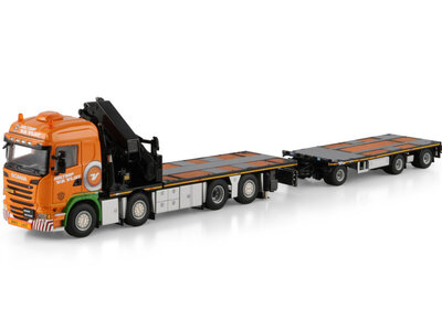WSI WSI Scania streamline highline flatbed truck 8x2 with 3-axle flatbed trailer + palfinger HOLTROP VD VLIST