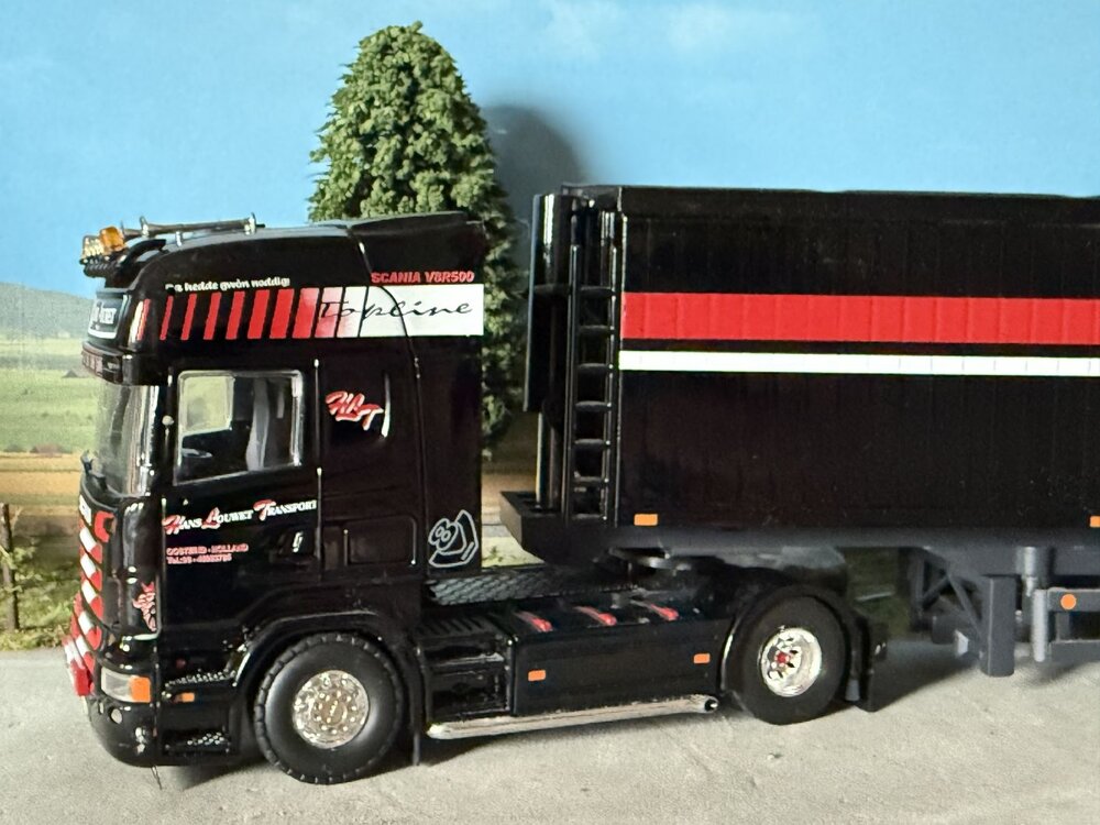 Tekno Tekno Scania R-serie Topline trekker met open top kiepopleger HANS LOUWET