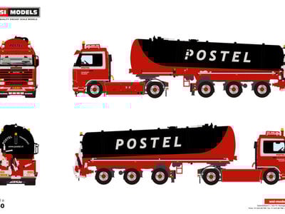WSI WSI Scania 3-serie Streamline 4x2 with 3-axle vacuum tank trailer POSTEL TRANSPORT