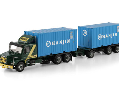 WSI WSI Scania 143H Torpedo 6x2 met 3-as container oplegger + 2x20ft. container  KOOLWIJK