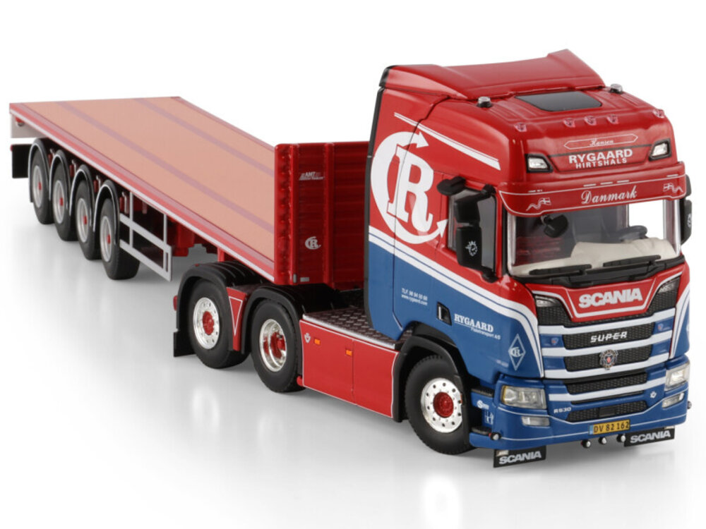 WSI WSI Scania R Highline 6x2 with 4-axle flatbed trailer RYGAARD