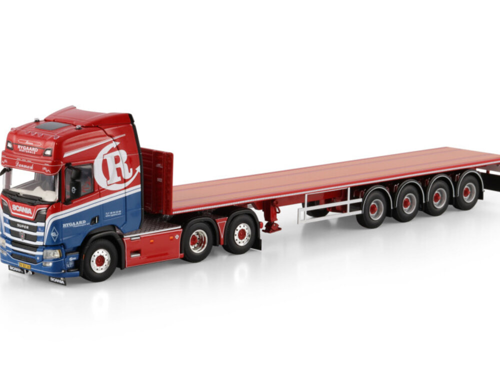 WSI WSI Scania R Highline 6x2 with 4-axle flatbed trailer RYGAARD