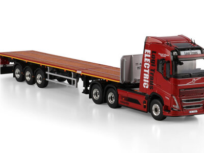 WSI WSI Volvo FH5 Globetrotter electric 6x2 with 3-axle flatbed trailer LOGI TRANS