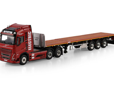 WSI WSI Volvo FH5 Globetrotter electric 6x2 with 3-axle flatbed trailer LOGI TRANS