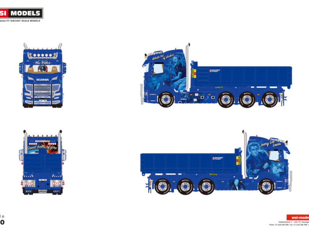 WSI WSI Scania R Normal 8x4 motorwagen met haakarm systeem + 15m3 container MOLANDER