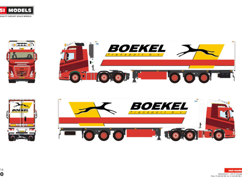 WSI WSI Volvo FH Aero Globetrotter XL 6x2 met 3-assige koeloplegger BOEKEL LEEGWATER