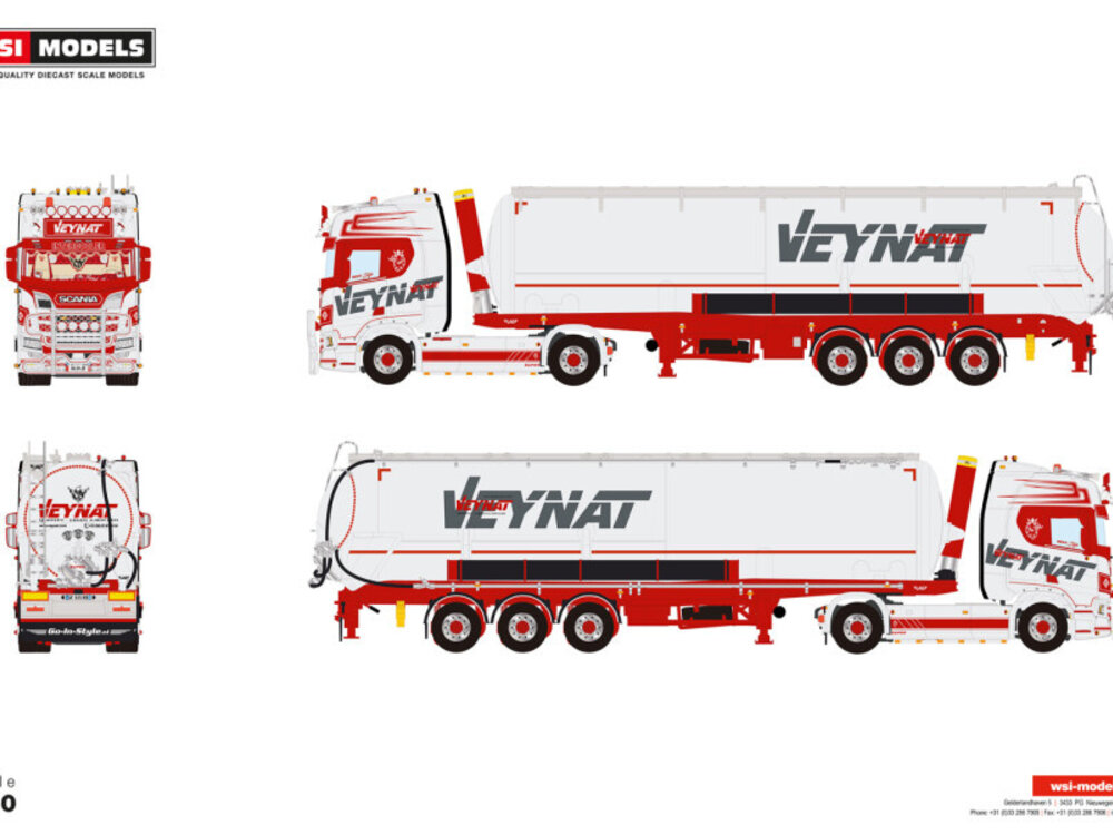WSI WSI Scania R Highline 4x2 met 3-assige tipper bulk trailer VEYNAT