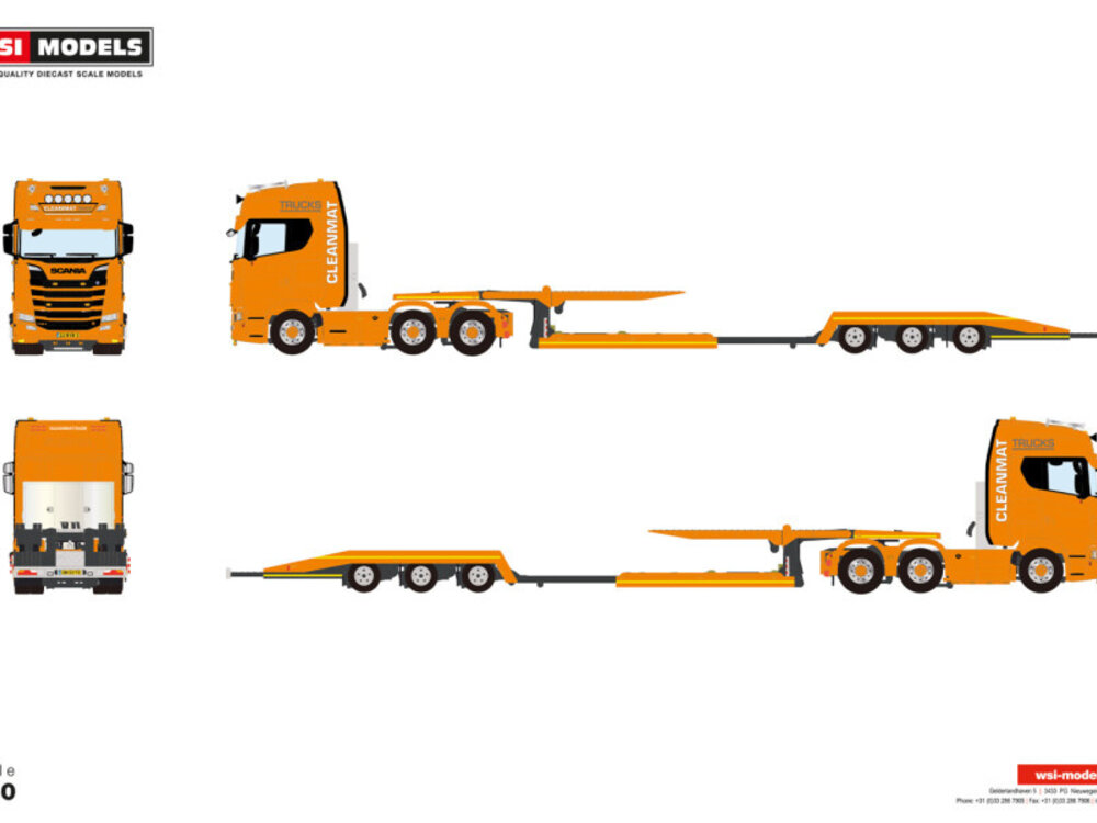 WSI WSI Scania S Highline 6x2 with 3-axle twin steer truck transporter CLEANMAT TRUCKS
