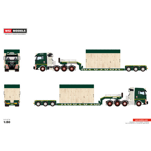WSI WSI MAN TGX XLX Euro 6C facelift 8x4 witht 3-as low loader + high wooden box with top seal AUGUST ALBORN