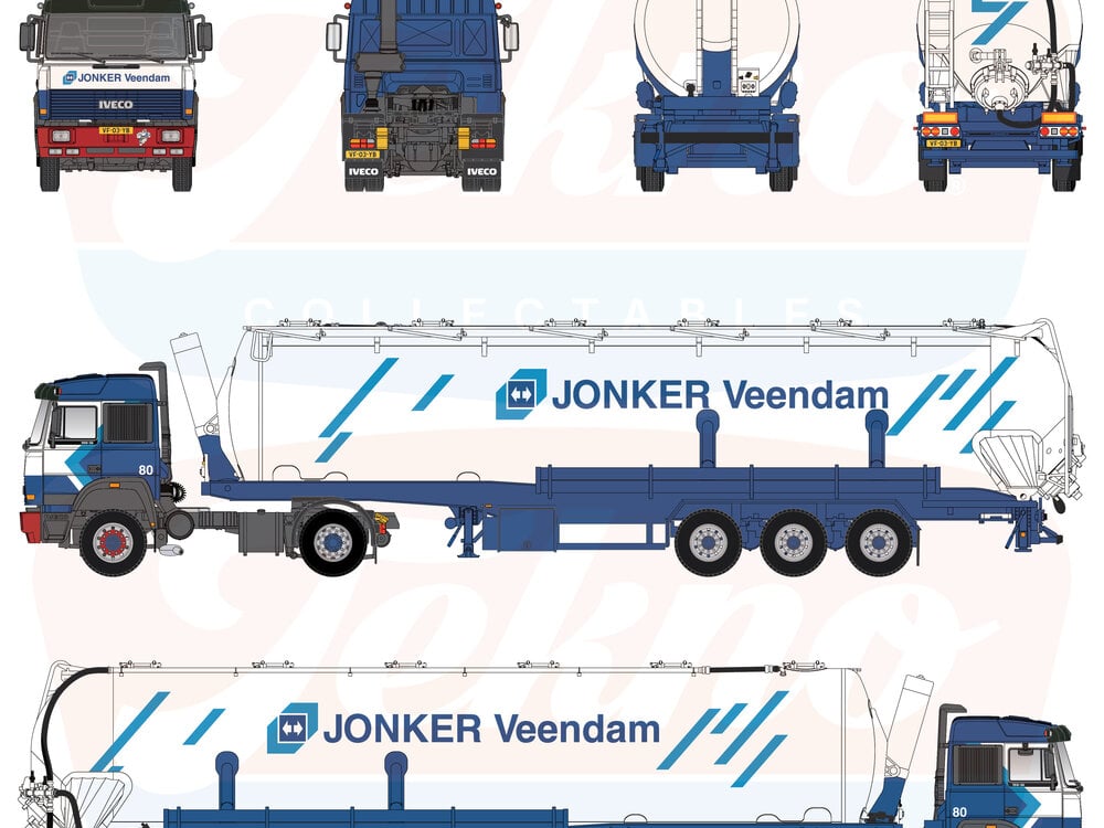 Tekno Tekno Iveco Turbostar 4x2 met 3 assige Silo oplegger JONKER VEENDAM