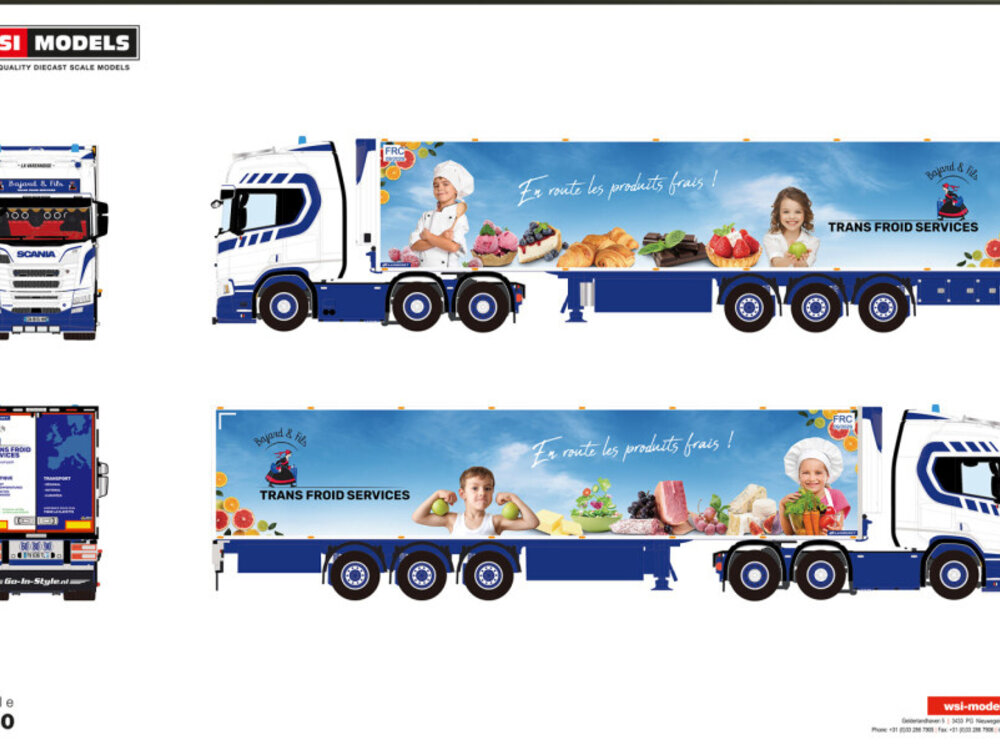 WSI WSI Scania R Highline 6x2 with 3-axle reefer trailer TRANSPORTS BAJARD ET FILS