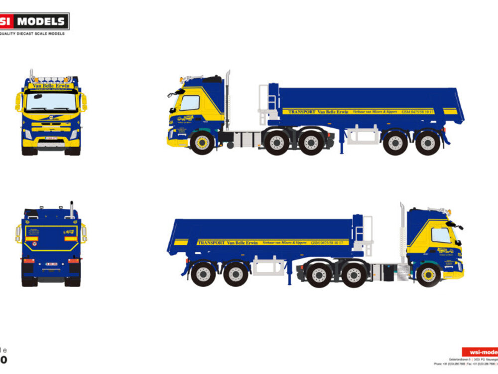 WSI WSI Volvo FMX Globetrotter 6x4 met 2-as tipper oplegger VAN BELLE TRANSPORT