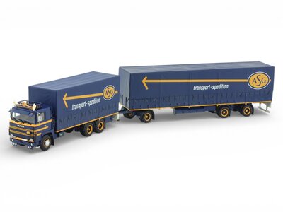 Tekno Tekno Scania 141 riged truck wit 2-axle Swedish (resin) trailer - Packed in luxury ASG giftbox ASG - SIGURDSSON