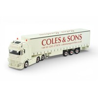 Tekno Scania Next Gen S-serie Highline met 3-assige schuifzeilen oplegger COLES & SONS "GREASE"