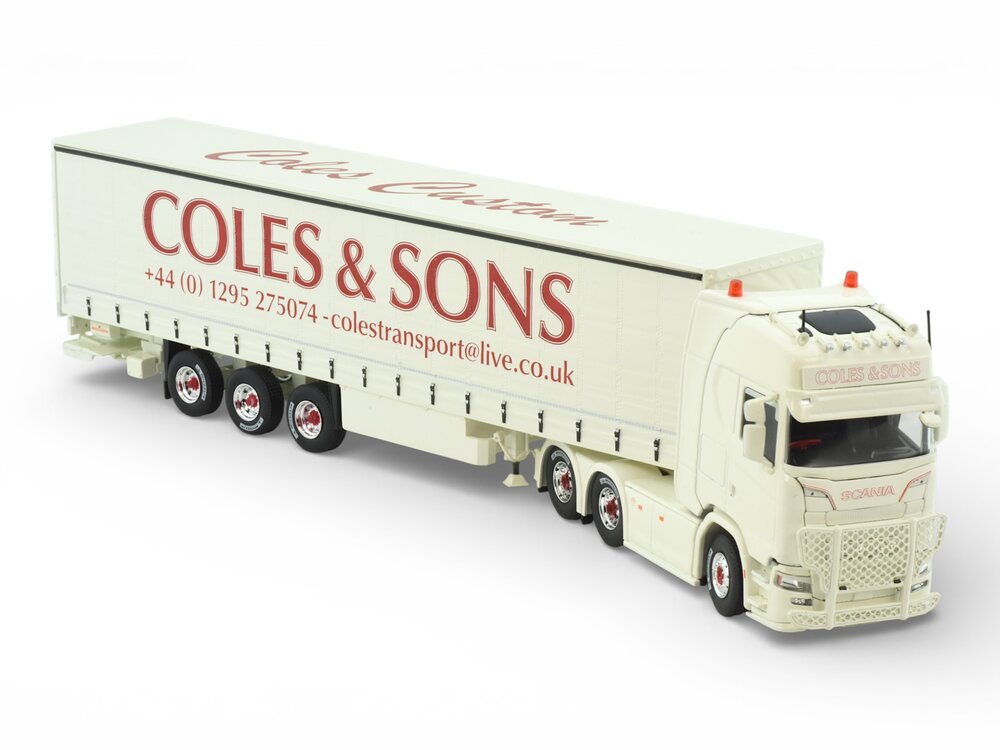 Tekno Tekno Scania Next Gen S-serie Highline met 3-assige schuifzeilen oplegger COLES & SONS "GREASE"